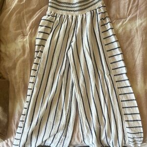 Striped wide leg blue and white pants